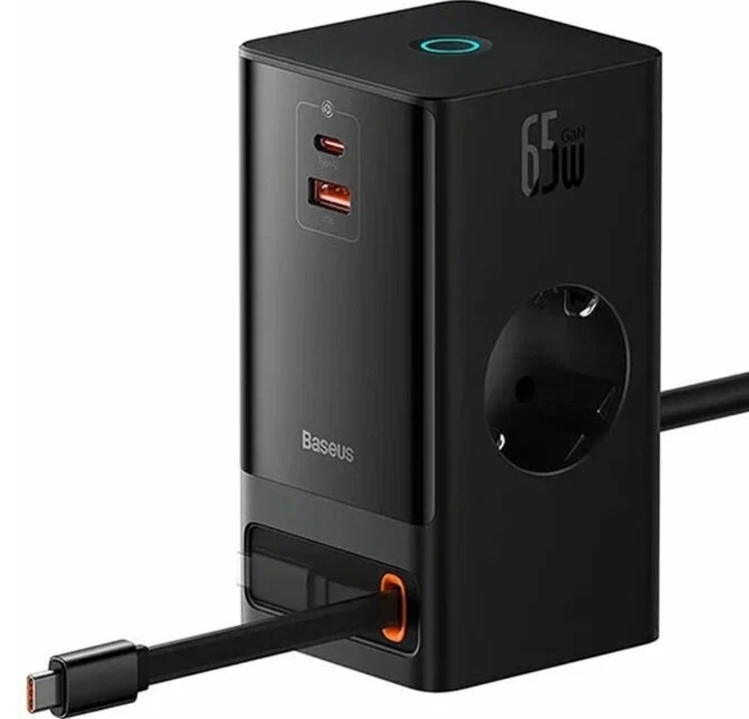 

Зарядное устройство сетевое Baseus PSLR000301 2AC+1A+1C RETR 65W, black, PSLR000301