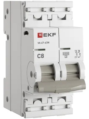 

Автоматический выключатель EKF M636208C 2P 8А (C) 6кА ВА 47-63N PROxima, M636208C