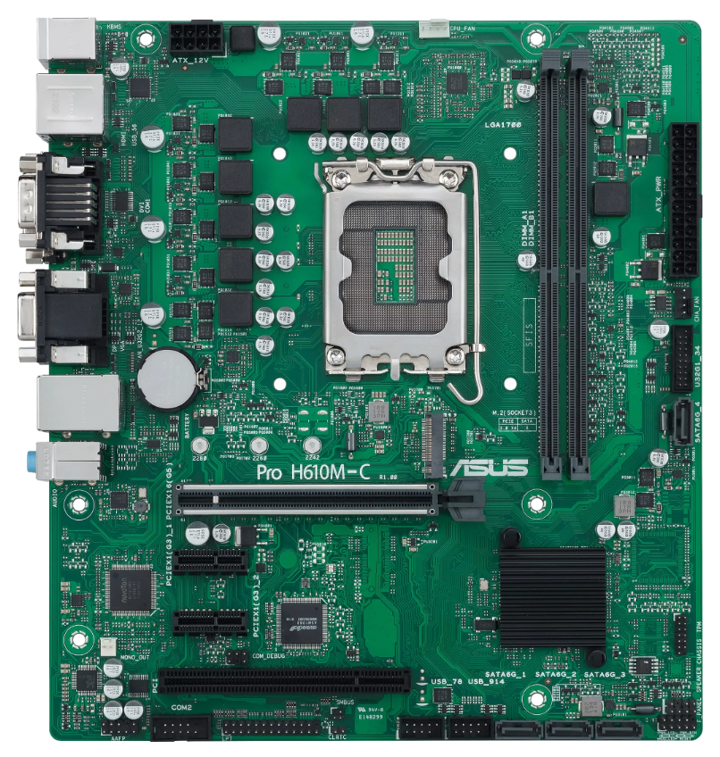 

Материнская плата H610M-C-CSM ASUS PRO H610M-C-CSM, LGA1700, B610, 2*DDR5, D-sub+DP+DVI+HDMI, SATA 6.0, M.2, USB 3.2*2, USB 2.0*2, COM, mATX; 90MB1, PRO H610M-C-CSM