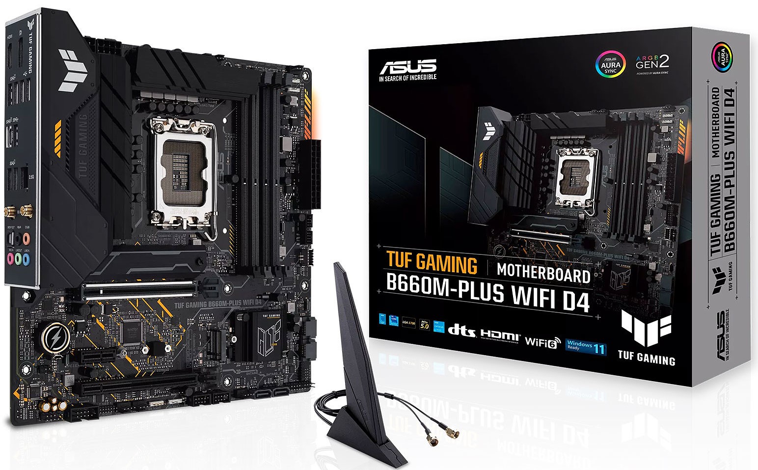 

Материнская плата mATX ASUS TUF GAMING B660M-PLUS WIFI D4 (LGA1700, B660, 4*DDR4(5333), 4*SATA 6G RAID, 3*M.2, 4*PCIE, 7.1CH, 2.5Glan, WiFi, BT, USB T, TUF GAMING B660M-PLUS WIFI D4