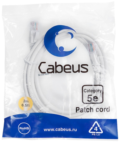 фото Кабель патч-корд U/UTP 5e кат. 2м Cabeus PC-UTP-RJ45-Cat.5e-2m-WH в Воронеже