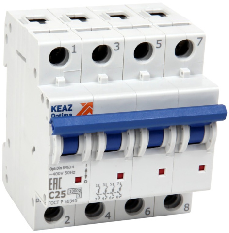 Изображение товара Автоматический выключатель КЭАЗ 262851 4 полюсный модульный 6 А
