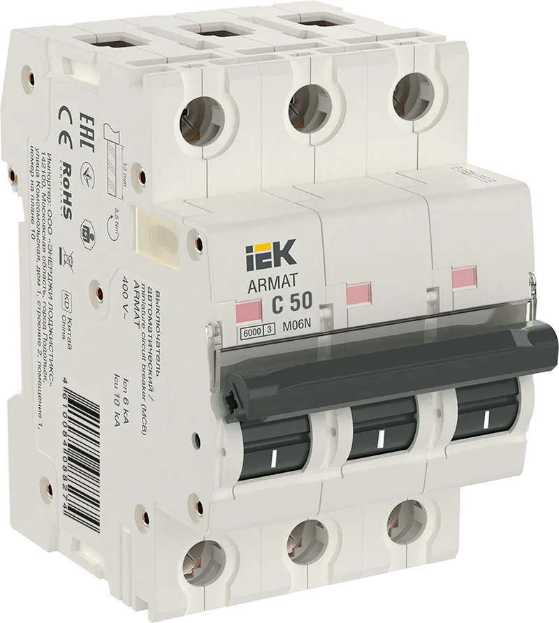 

Автоматический выключатель IEK AR-M06N-3-C050 ARMAT M06N 3P C 50А, AR-M06N-3-C050