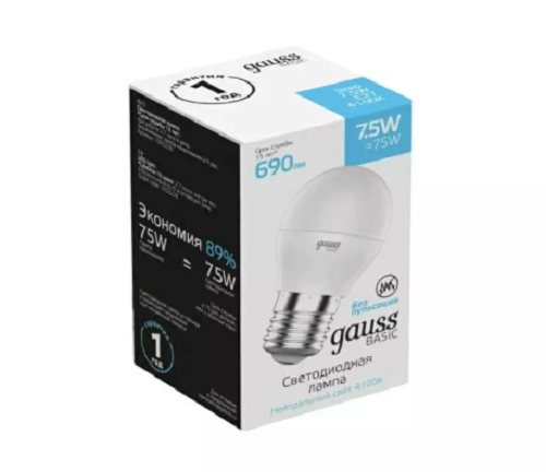 

Лампа Gauss 1053228 Basic шар 7,5W 690lm 4100K E27 LED, 1053228