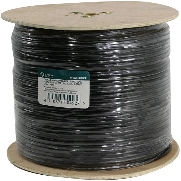 

Кабель витая пара F/UTP 6 кат. 4 пары 5bites FS6575-305BPE 23AWG(0.57 мм), медь, одножильный (solid), внешний, PE, чёрный, уп/305м, FS6575-305BPE