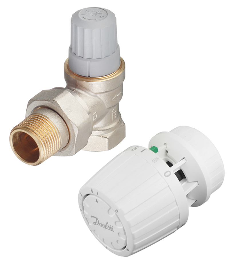 

Комплект Danfoss 013G2233 (клапан однотрубный угловой 013G7025 RTR-G Ду-20 + термостатический элемент 013G7091 RTR 7091) в блистере, 013G2233