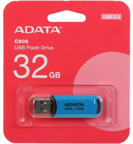 Изображение товара Накопитель USB 2.0 32GB ADATA C906 синего цвета для хранения данных