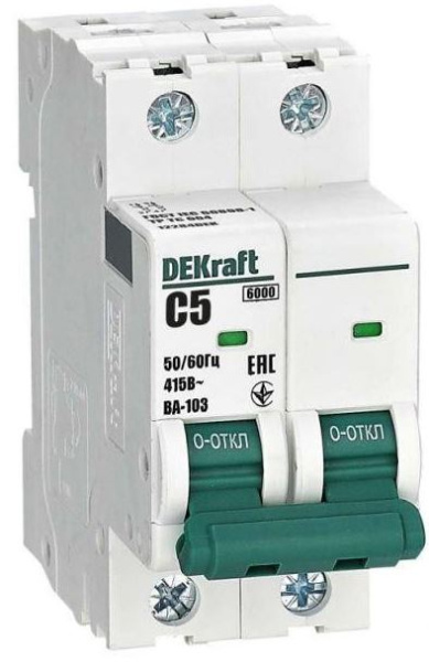Изображение товара Автоматический выключатель DEKraft 2P 5 А серия ВА-103 NEW IP20
