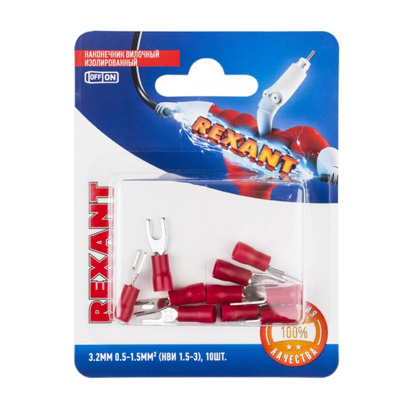 

Наконечник Rexant 06-0402-A вилочный изолированный 3.2 мм 0.5-1.5 мм2 (НВи 1.5-3/НВи 1,25-3) красный, в упак. 10 шт., 06-0402-A