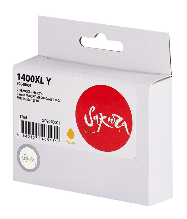 

Картридж струйный Sakura 9204B001 (1400XL Y) для Canon MAXIFY MB2040/MB2340/MB2140/MB2740, водорастворимый тип чернил, желтый, 1000 к., 9204B001 (1400XL Y)