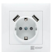 фото Розетка с заземлением с 2 USB EKF EWR16-028-10-2USB