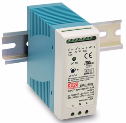 

Преобразователь AC-DC сетевой Mean Well DRC-60A функция UPS, P вых: 60 Вт; Выход: 13.8 В; U1: 12...15 В; I1: до 2.8 А; Стабилизация: напряжение; Вход:, DRC-60A