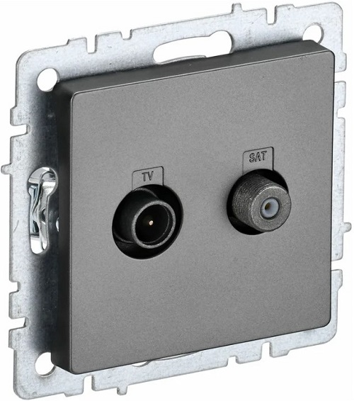 

Розетка телевизионная IEK BR-AF20-O-K46 BRITE TV+SAT РТВ/РСп12-БрС Сталь, BR-AF20-O-K46