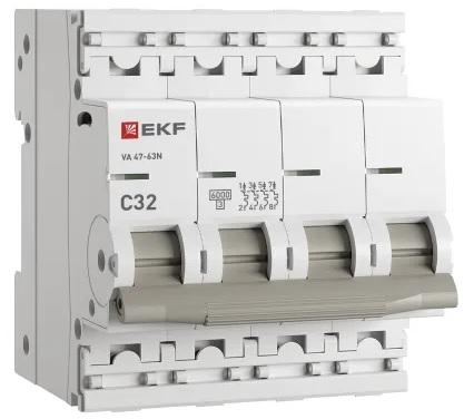 

Автоматический выключатель EKF M636432C 4P 32А (C) 6кА ВА 47-63N PROxima, M636432C
