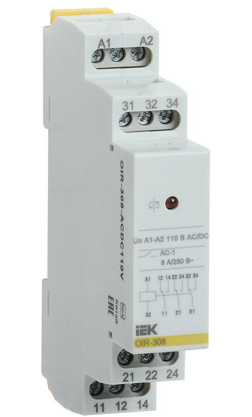 

Реле промежуточное IEK OIR-308-ACDC110V OIR 3 конт. 8А 110В AC/DC, OIR-308-ACDC110V