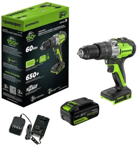 фото Дрель - шуруповерт Greenworks GD24DD60