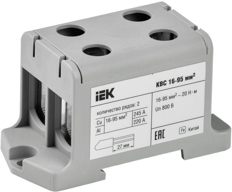 

Клемма вводная IEK YZN13-095-K03 силовая КВС 16-95 кв.мм. 2-рядная серая, YZN13-095-K03