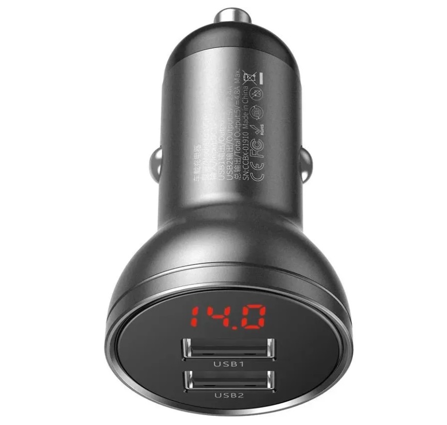 

Зарядное устройство автомобильное Baseus CCBX-0G Dual USB 4.8A 24W gray, CCBX-0G
