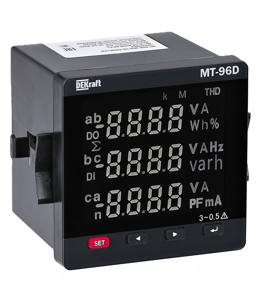 

Мультиметр DEKraft 51404DEK цифровой 72х72мм трехфазный, вход 600В 5А, RS485, LED-дисплей МТ-72D, 51404DEK