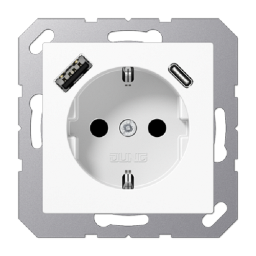 

Розетка Jung A1520-15CAWW 2К+З, с USB тип A и тип С, термопласт, белый, A1520-15CAWW