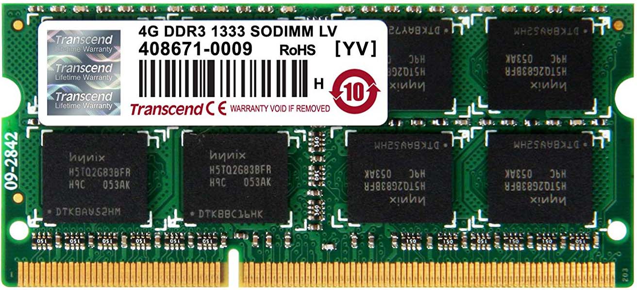 

Модуль памяти SODIMM DDR3 4GB Transcend TS512MSK64W3N PC3-10600 1333MHz 2Rx8 CL9 1.35V, TS512MSK64W3N