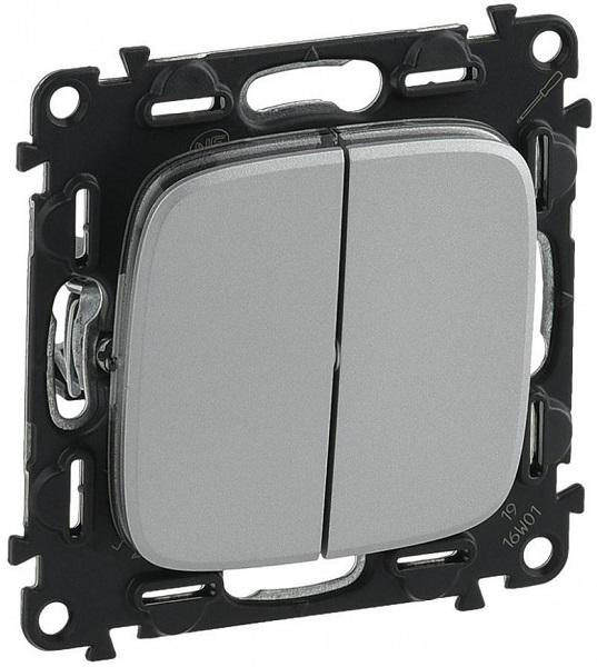 

Выключатель Legrand 752905 Valena ALLURE DIY, 2-х клавишный, 10А, 250В, алюминий, 752905