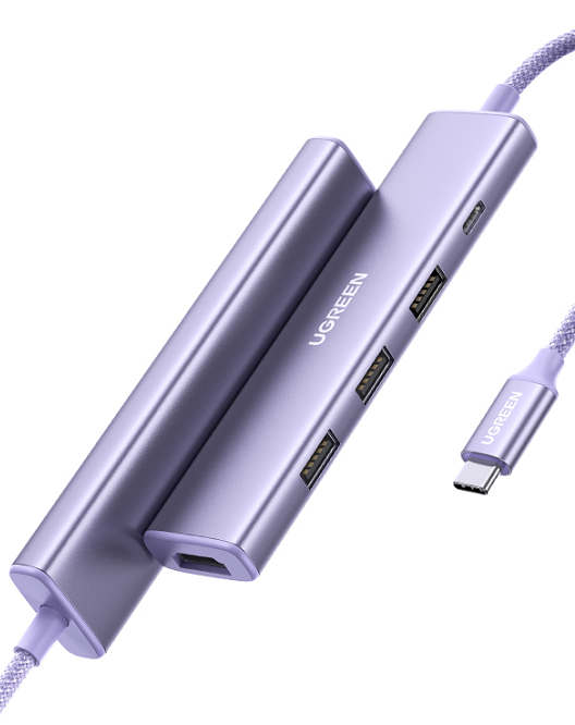 

Кабель UGREEN CM478 35582_ USB-C To HDMI 4K@32Hz+3*USB 3.0 A+PD Power Converter, creamy purple, CM478