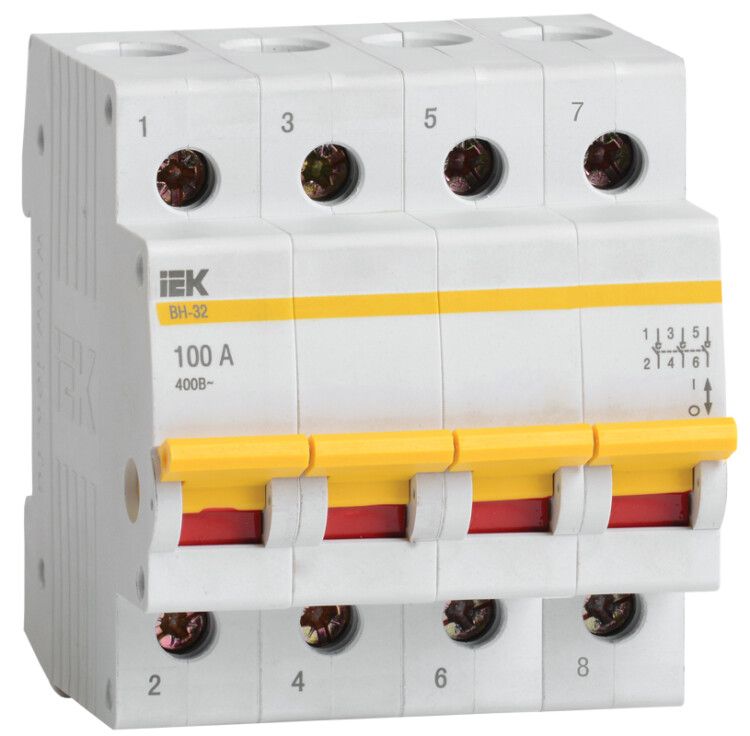 

Выключатель нагрузки IEK MNV10-4-100 KARAT (мини-рубильник) ВН-32 4P100А, MNV10-4-100