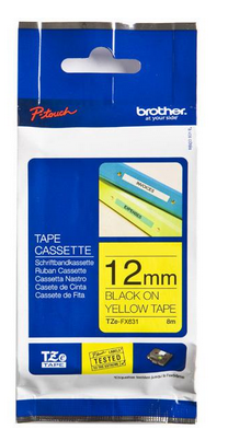 

Наклейка Brother TZEFX631 Плёнка для наклеек эластичная чёрный шрифт на жёлтой основе, 12мм*8м, TZEFX631