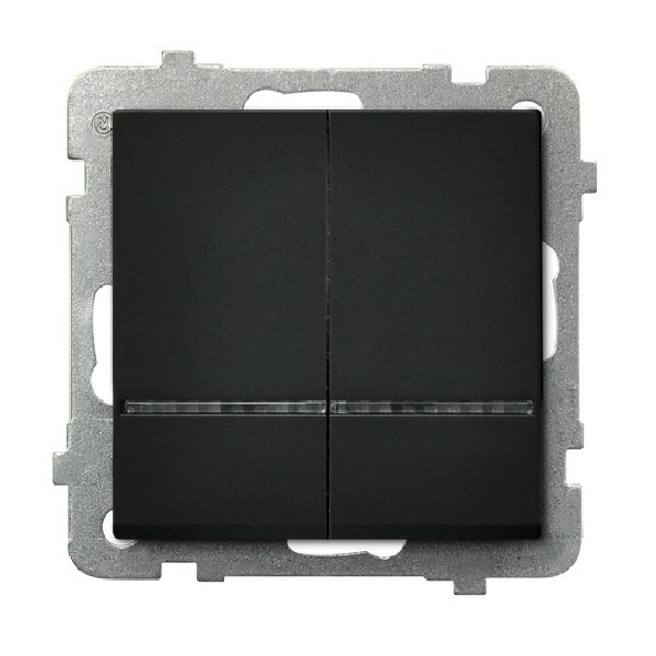 

Выключатель Ospel LP-2RS/m/33 для двух групп ламп, с подсветкой синего цвета, 16AX, 250V, 3520W, IP-20, клеммы безвинтовые, черный металлик, LP-2RS/m/33