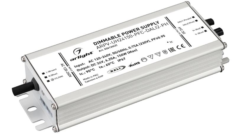 

Блок питания Arlight ARPV-UH24150-PFC-DALI2-PH 026126(2) (24V, 6.3A, 150W) IP67 металл, ARPV-UH24150-PFC-DALI2-PH