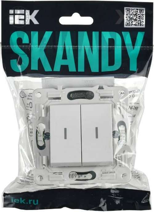 

Переключатель двухклавишный IEK SK-V22-1-10-K01 SKANDY с инд. 10А SK-V10W арктический белый, SK-V22-1-10-K01