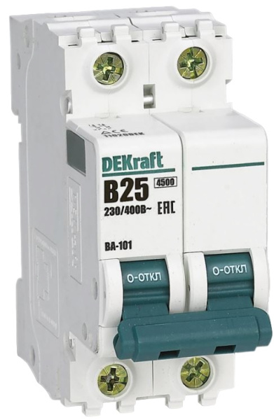 Изображение товара Автоматический выключатель DEKraft 2P 25А серия ВА-101 IP20