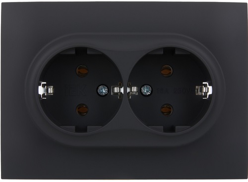 

Розетка двухместная с заземлением в сборе IEK SK-R21-16-K53-F SKANDY без защитных шторок 16А SK-R08G графит, SK-R21-16-K53-F