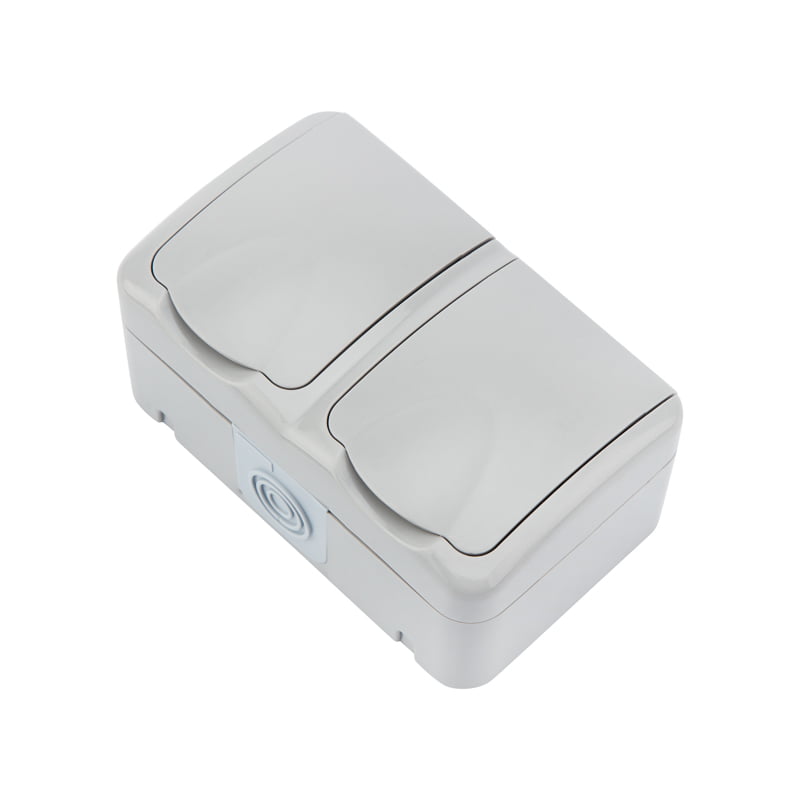 

Блок горизонтальный KRANZ KR-78-0804 2 розетки (керамика) Mini OG IP54 с заземлением, о/у, серый, KR-78-0804