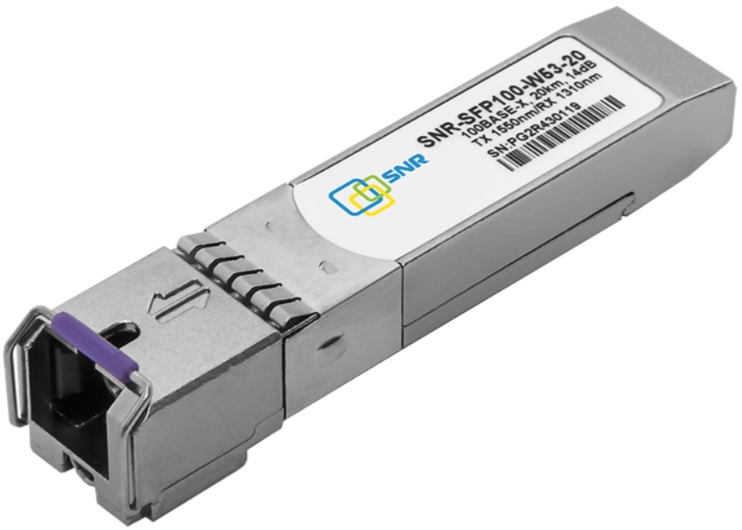 

Модуль SFP SNR SNR-SFP100-W53-20-LC WDM, дальность до 20км (14dB), 1550нм, 100Mb (LC), SNR-SFP100-W53-20-LC