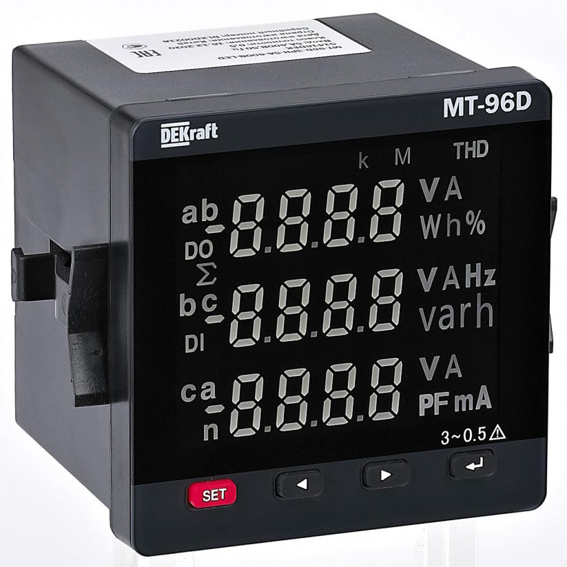

Мультиметр DEKraft 50400DEK цифровой 72х72мм трехфазный, вход 600В 5А, LED-дисплей МТ-72D, 50400DEK