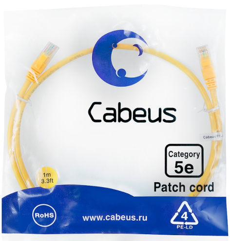 фото Кабель патч-корд U/UTP 5e кат. 1м Cabeus PC-UTP-RJ45-Cat.5e-1m-YL в Санкт-Петербургe