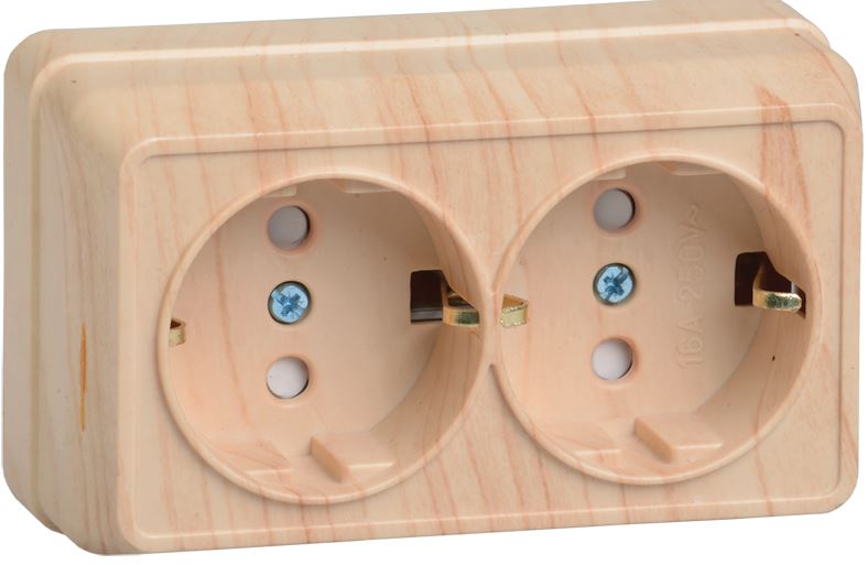 

Розетка двухместная с заземлением IEK ERO24-K03-16-DC OKTAVA с защитными шторками открытой установки 16А РСш22-3-ОС сосна, ERO24-K03-16-DC