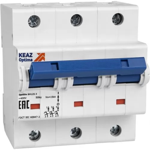 

Автоматический выключатель КЭАЗ 138603 OptiDin BM125 3P 100A D 15кА AC (BM125-3D100-14ln-УХЛ3), 138603