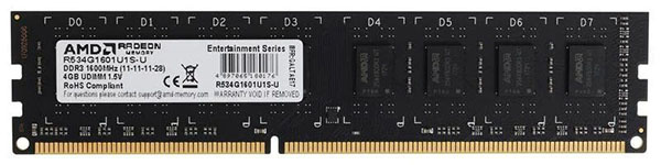Изображение товара Модуль памяти AMD DDR3 1600 МГц 4 ГБ R534G1601U1S-U для ноутбуков и ПК