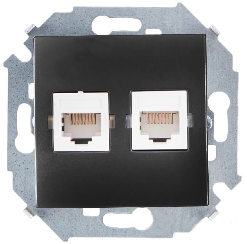

Розетка Simon 1591593-038 компьютерная двойная 2хRJ45 кат.5е, Systimax, графит, 1591593-038