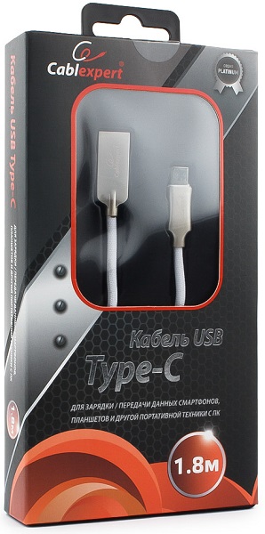 

Кабель интерфейсный USB 2.0 Cablexpert CC-P-USBC02W-1.8M AM/Type-C, серия Platinum, длина 1.8м, белый, блистер, CC-P-USBC02W-1.8M