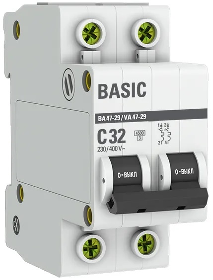 

Автоматический выключатель EKF mcb4729-2-32C 2P 32А (C) 4,5кА ВА 47-29, mcb4729-2-32C