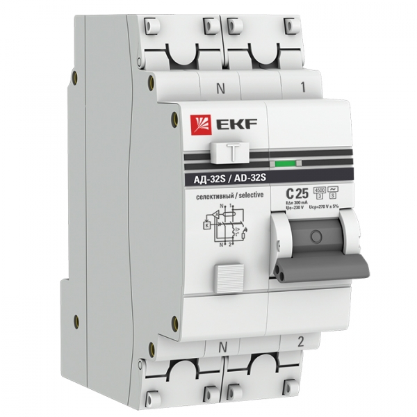 

Автомат дифференциальный EKF DA32-25-300S-pro АД-32 1P+N (S) 25А (С) 300мА тип (АС) эл. 4,5кА PROxima, DA32-25-300S-pro