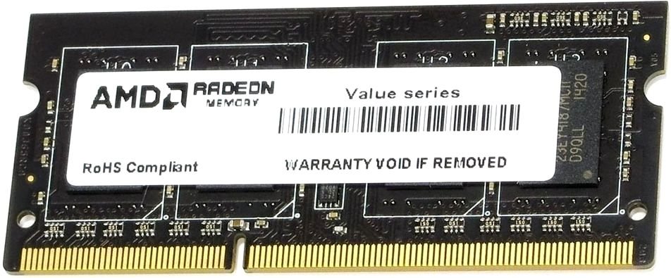 

Модуль памяти SODIMM DDR3 8GB AMD R338G1339S2S-U 1333MHz, PC3-10600, CL9, 1.5V, Non-ECC, RTL, R338G1339S2S-U