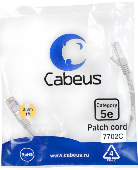 фото Кабель патч-корд F/UTP 5e кат. 0.3м Cabeus PC-FTP-RJ45-Cat.5e-0.3m