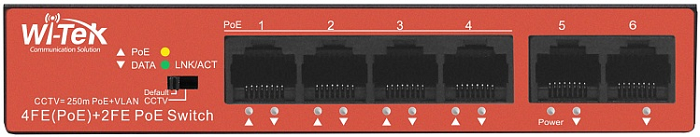 

Коммутатор неуправляемый Wi-Tek WI-PS205H v2 4 PoE порта*100Base-TX+2*100Base-TX, PoE IEEE 802.3at/af до 30Вт на порт, Watchdog, БП 40Вт, WI-PS205H v2