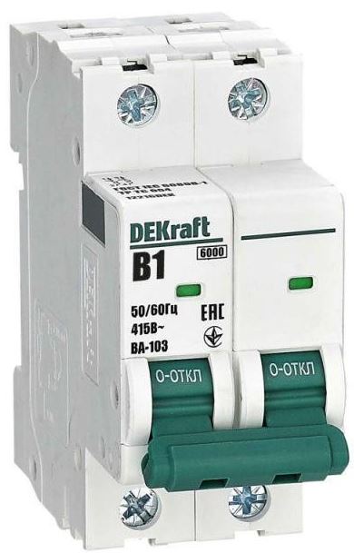 

Автоматический выключатель DEKraft 12216DEK 2Р 1А х-ка B ВА-103 6кА, 12216DEK
