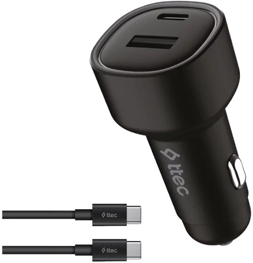 

Зарядное устройство автомобильное TTEC 2CKP02CS Duo, PD 48W, USB-C+USB-A с кабелем USB-C-USB-C 3A, цвет: черный, 2CKP02CS